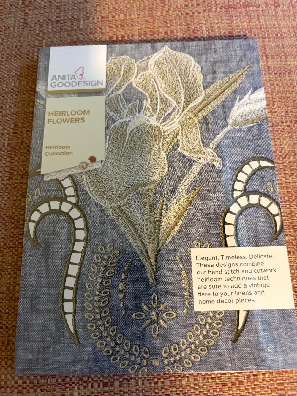 Heirloom Flowers Embroidered Blue Coffee Table Book